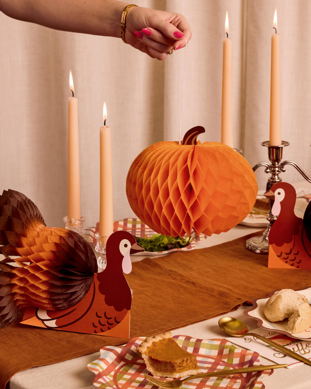 Accordion Paper Decorations with Turkey and Pumpkin Designs, 4-Piece Fall Set