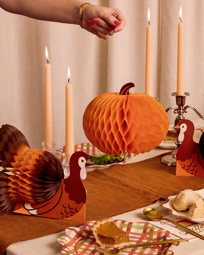 Accordion Paper Decorations with Turkey and Pumpkin Designs, 4-Piece Fall Set