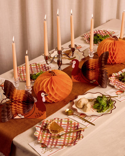 Accordion Paper Decorations with Turkey and Pumpkin Designs, 4-Piece Fall Set