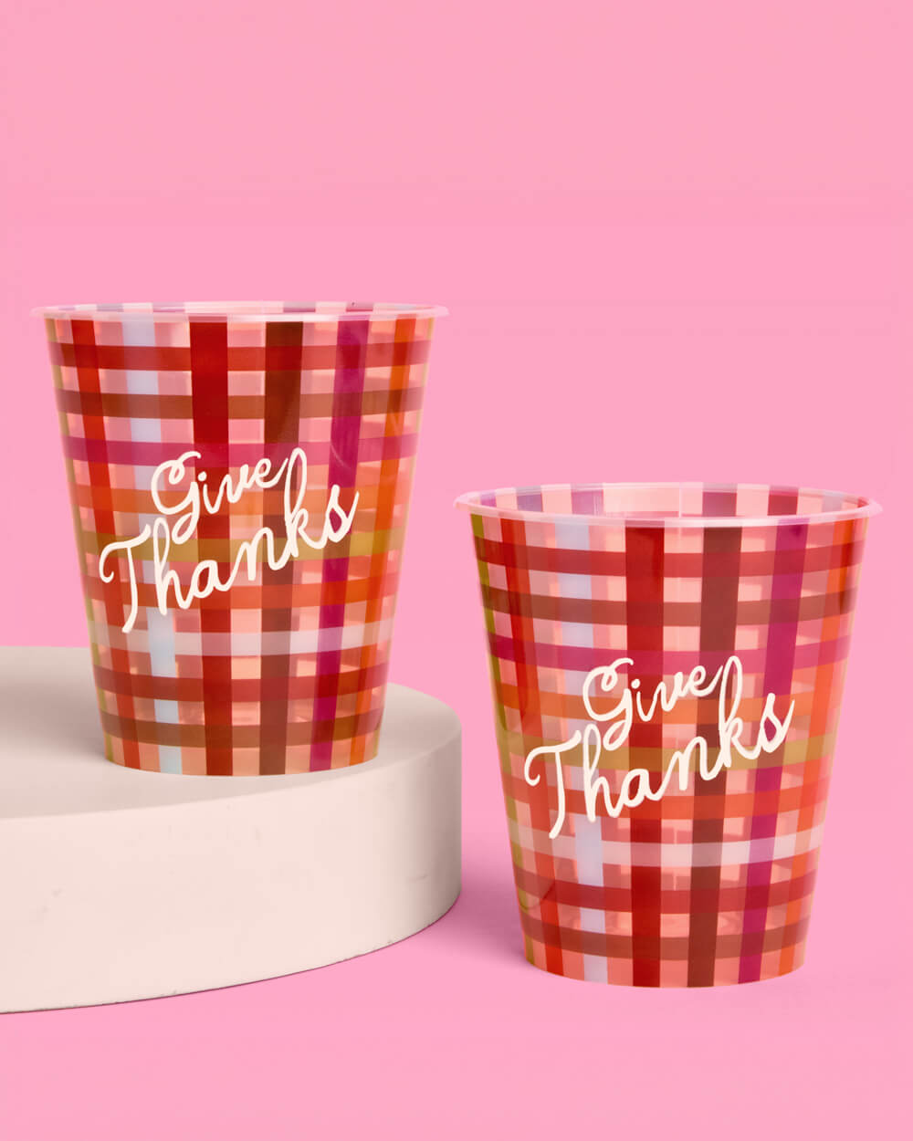 Thanksgiving Paper Cups with Plaid Pattern and Give Thanks Script, 16-Count