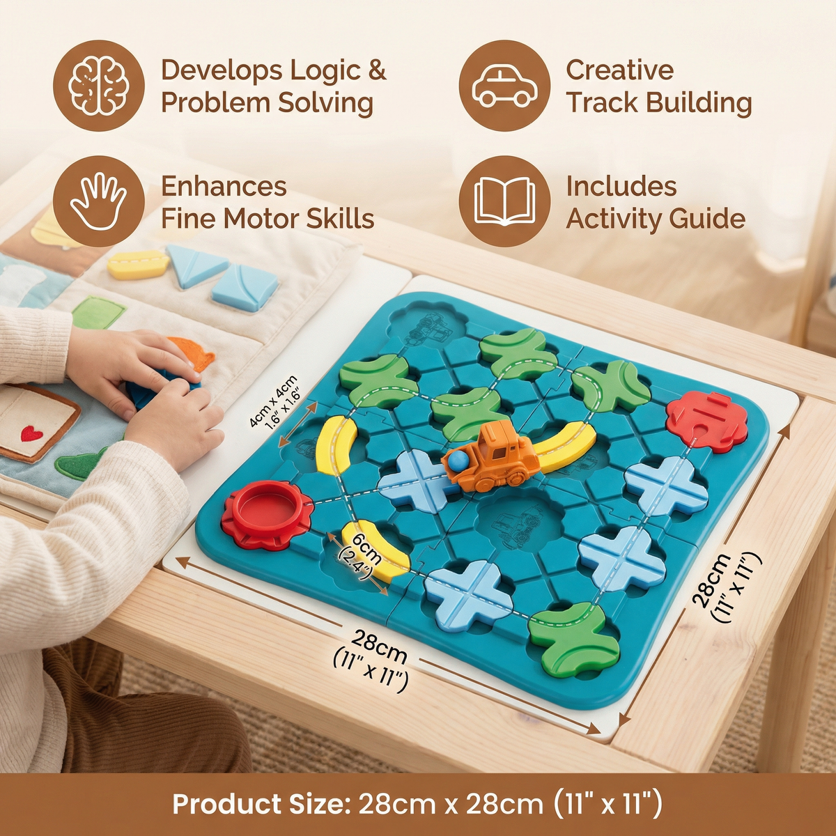 Colorful Street Layout Puzzle with a Movable Vehicle for Building Roads and Towns