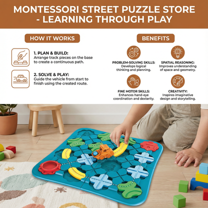 Colorful Street Layout Puzzle with a Movable Vehicle for Building Roads and Towns