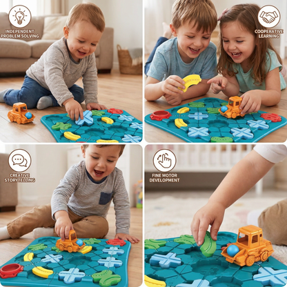 Colorful Street Layout Puzzle with a Movable Vehicle for Building Roads and Towns