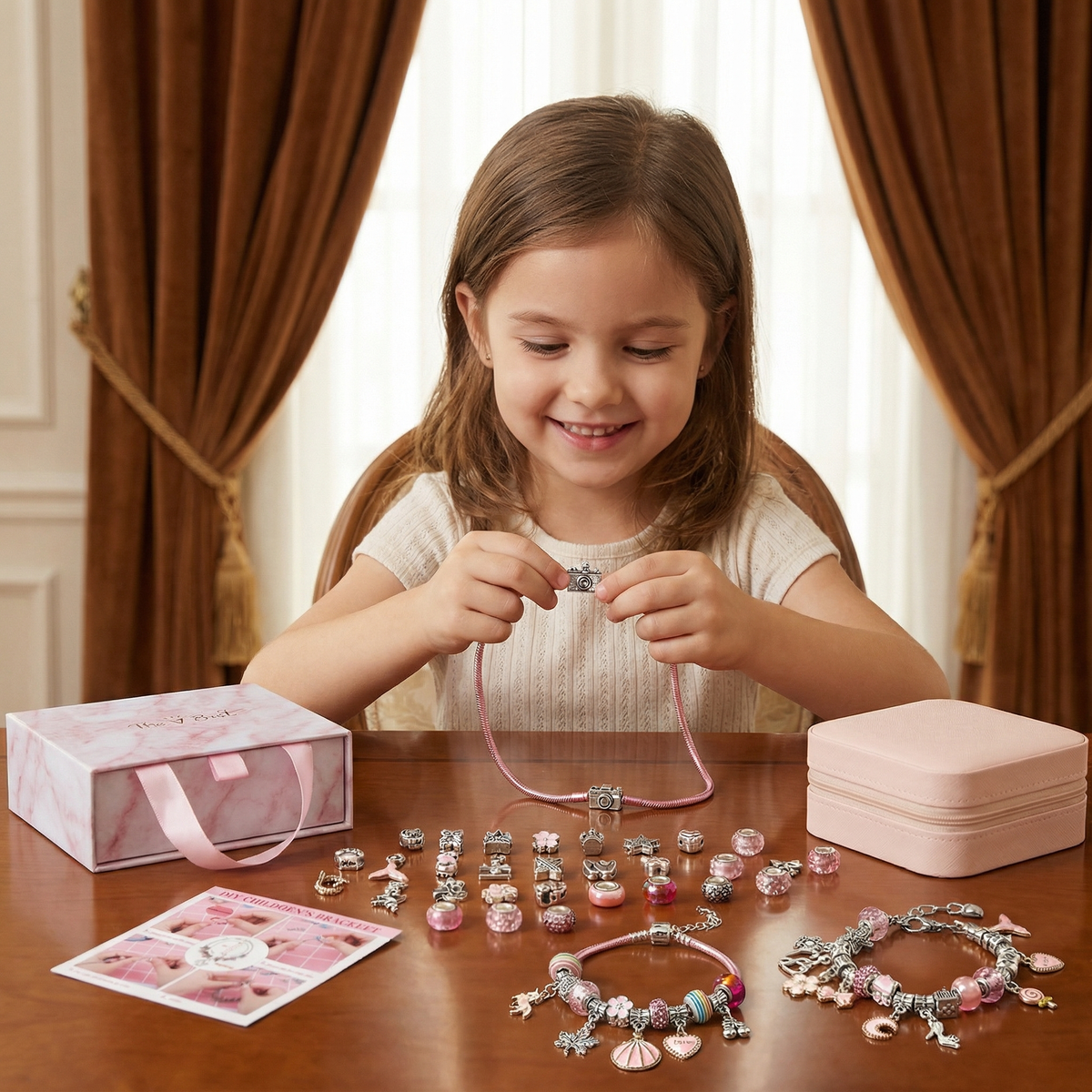 DIY Beaded Jewelry Making Kit with Strings and Clasps for Kids