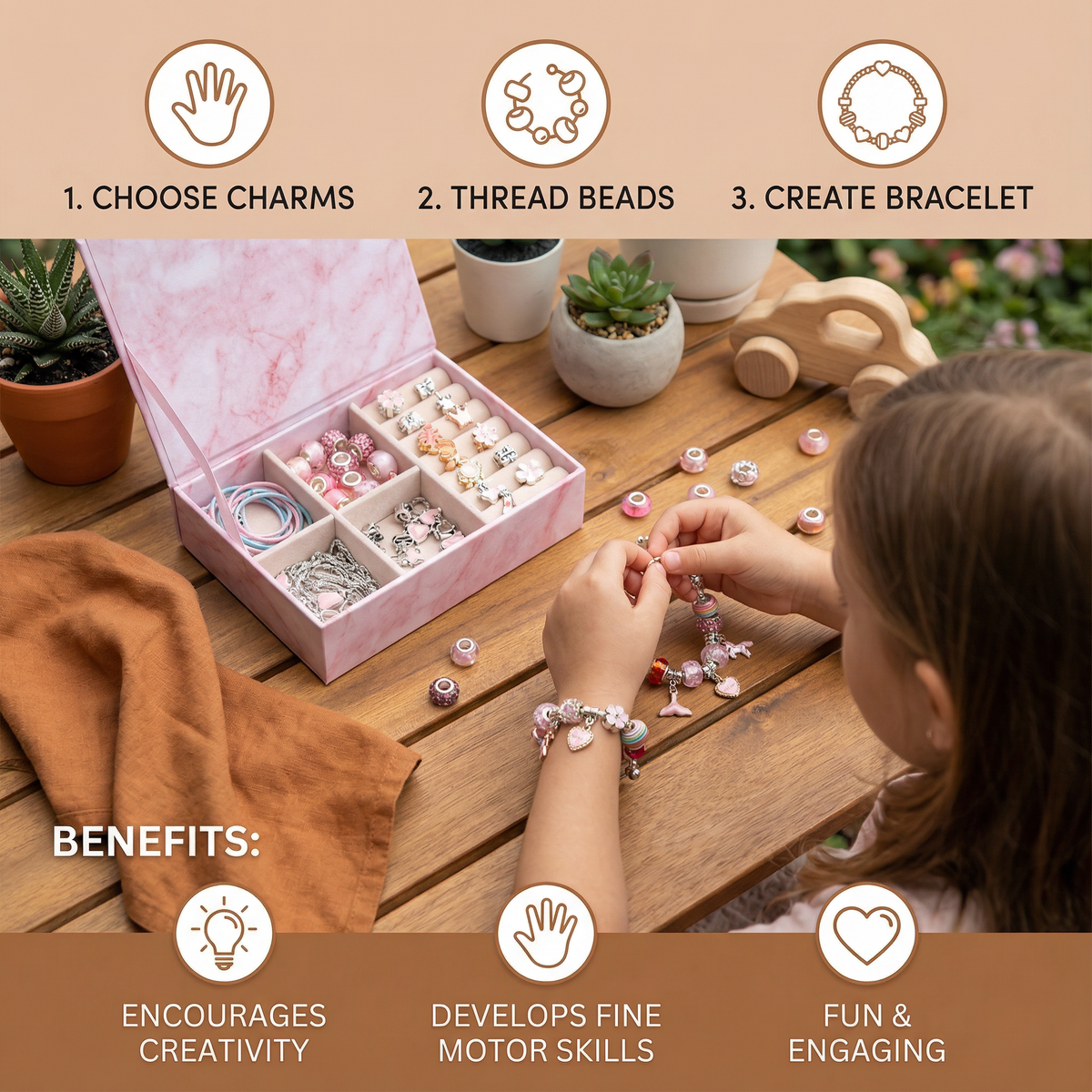 DIY Beaded Jewelry Making Kit with Strings and Clasps for Kids