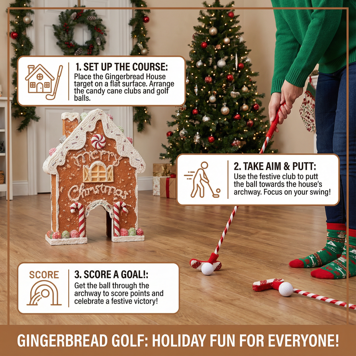 Gingerbread Themed Mini Golf Set That Turns a Living Room or Office into a Holiday Course